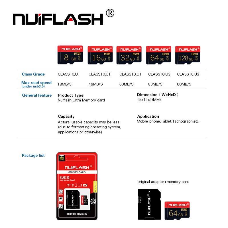Nuiflash geheugenkaart 32 64 128 gb micro  sd 128gb 32gb 64gb 256gb 512gb micro sd kaart sd/tf flash kaart microsd kaart voor telefoon