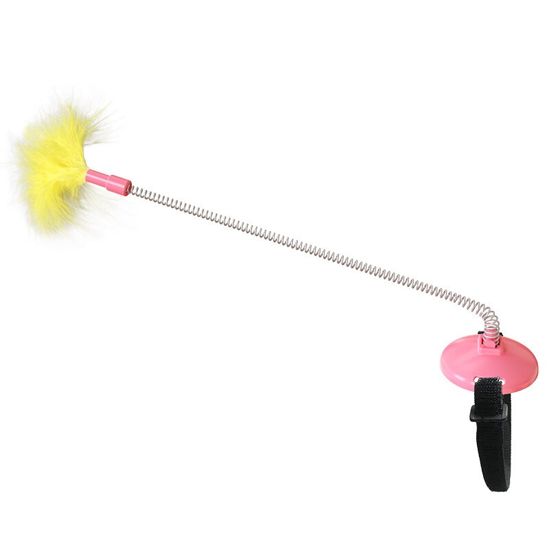 Juguetes para gatos que se montan en la cabeza, juguete para mascotas que se monta en la cabeza, de primavera y pluma, divertido palo para gato para interiores,: Pink