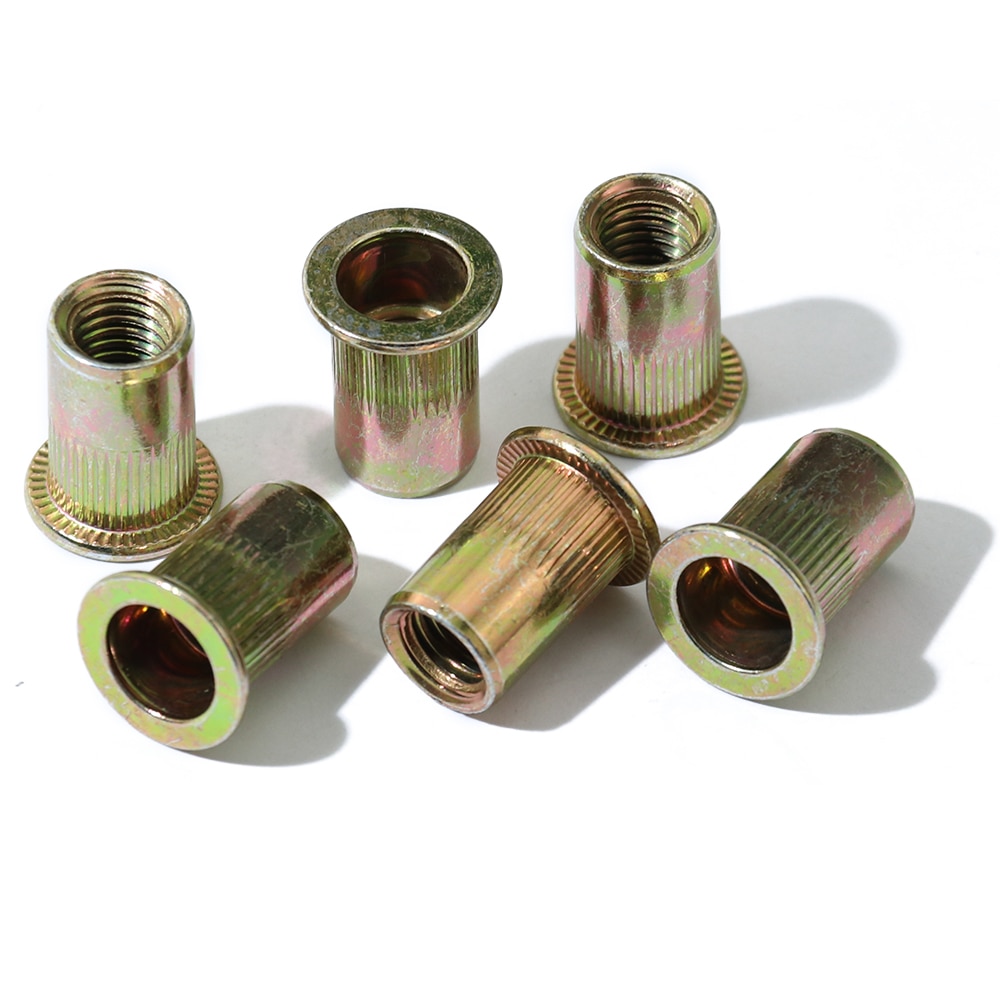 10pcs/set M8 M10 M12 Zinc Plated Carbon Steel Knurled Nuts Rivnut Flat Head Threaded Rivet Insert Nutsert Cap Rivet Nut