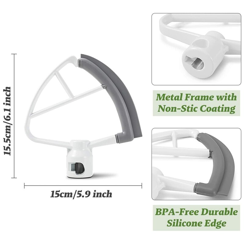 Flex Edge Beater, Mixer Attachment 4.5-5 Quart Tilt-Head Stand Mix Accessory for KitchenAid Stand Mixers with 3 Scrapers