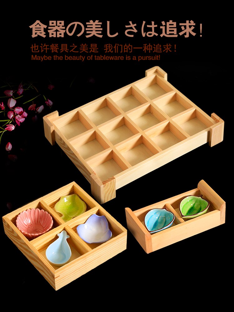 Plato de cocina de madera estilo japonés Sashimi, caja de madera, rejilla múltiple, sushi, postre, plato de comedor japonés y coreano