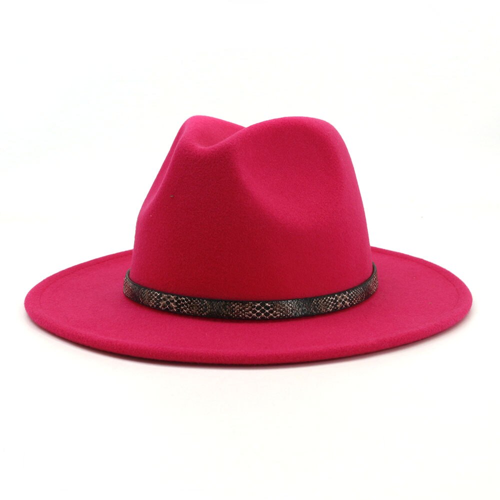 Felt Fedoras Hat Women Solid Imitation Wool Fedoras Snakeskin Pattern Band Tourist Cap Outdoor Jazz Caps Gorras for Lady Girls: rosepink