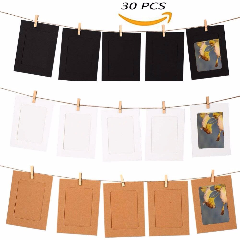 30 Pcs Papier Foto Muur Fotolijst Zwart Wit Karton Decoratie 3 /5 /6 /7 Inch Met clips: MULTI / 6 inch