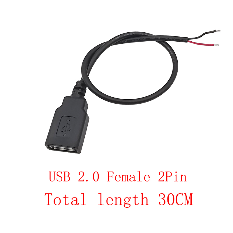 USB-voedingskabel Micro USB / USB 2.0 Type A / Type C 2/4 Pin Stekker Vrouwelijke Jack Draadconnector Data-oplaadsnoeren 30CM: Black / 5-9 Stks