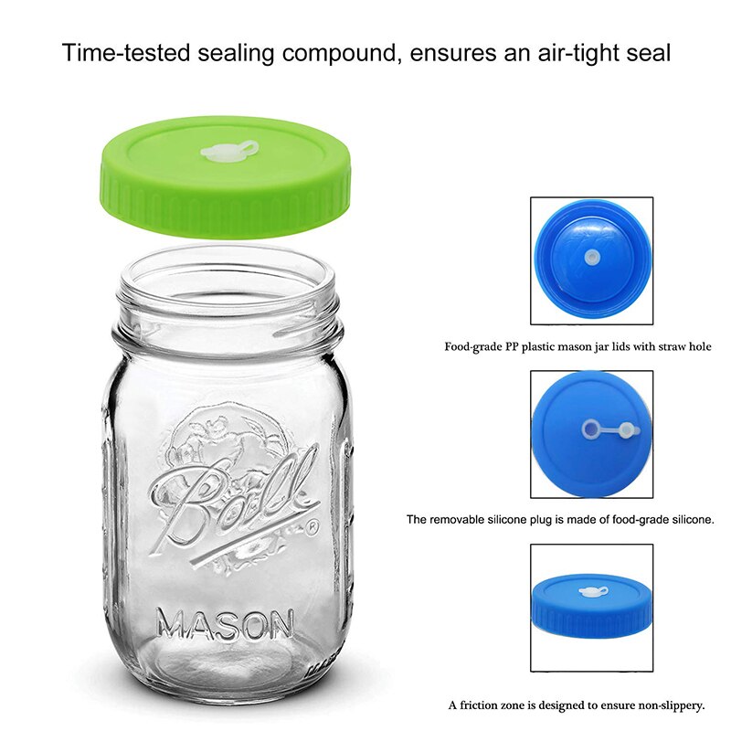6 stuks herbruikbare glazen pot met deksel voor het vers houden van voedsel, plastic deksel en siliconen ring voor kookgerei en keukenaccessoires