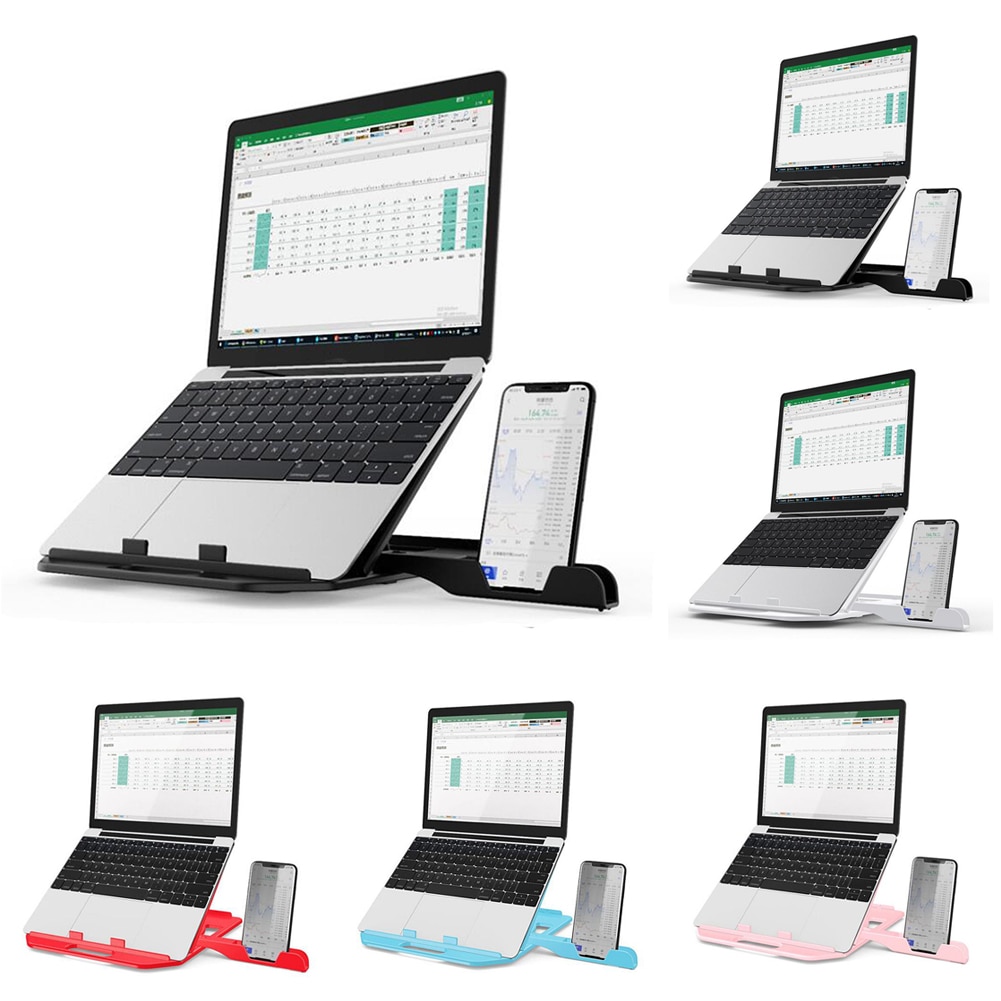 7 gir høydejustering sammenleggbar bærbar pc-holder med glidende kjølebrakett med mobiltelefonholder til macbook pro stativ
