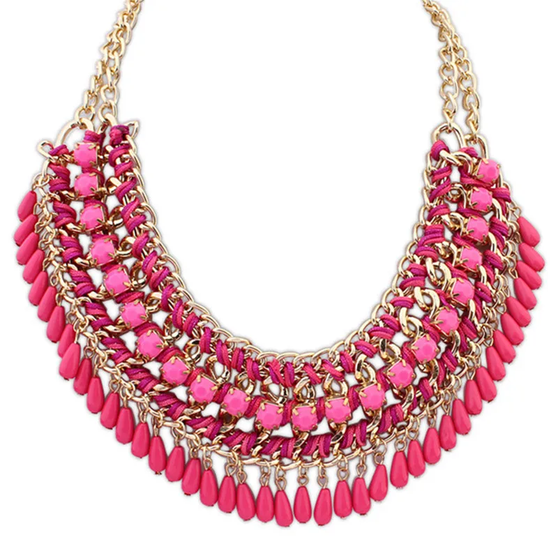 ChimFashion-Collier de perles ethniques pour femme, tour de cou bohème, pompon en cristal, travail manuel, maxi colliers de la présidence, bijoux chauds