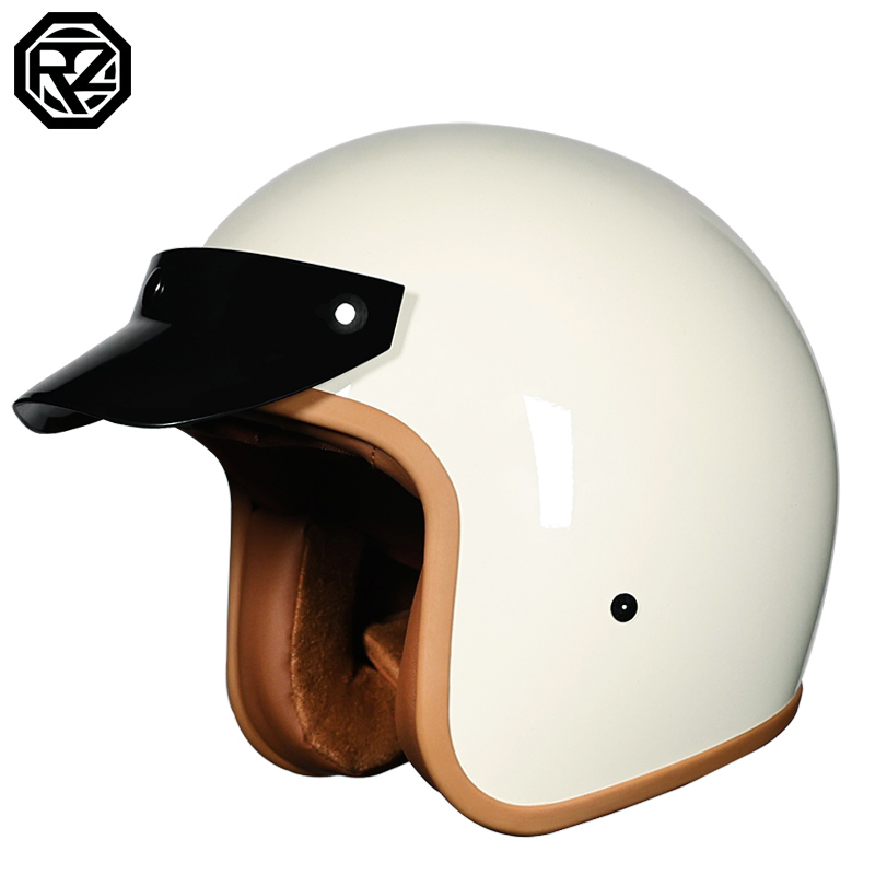 Punktgodkända retro motorcykelhjälmar 3/4 öppna hjälmar lämpliga för män och kvinnor: Beige / Xxl