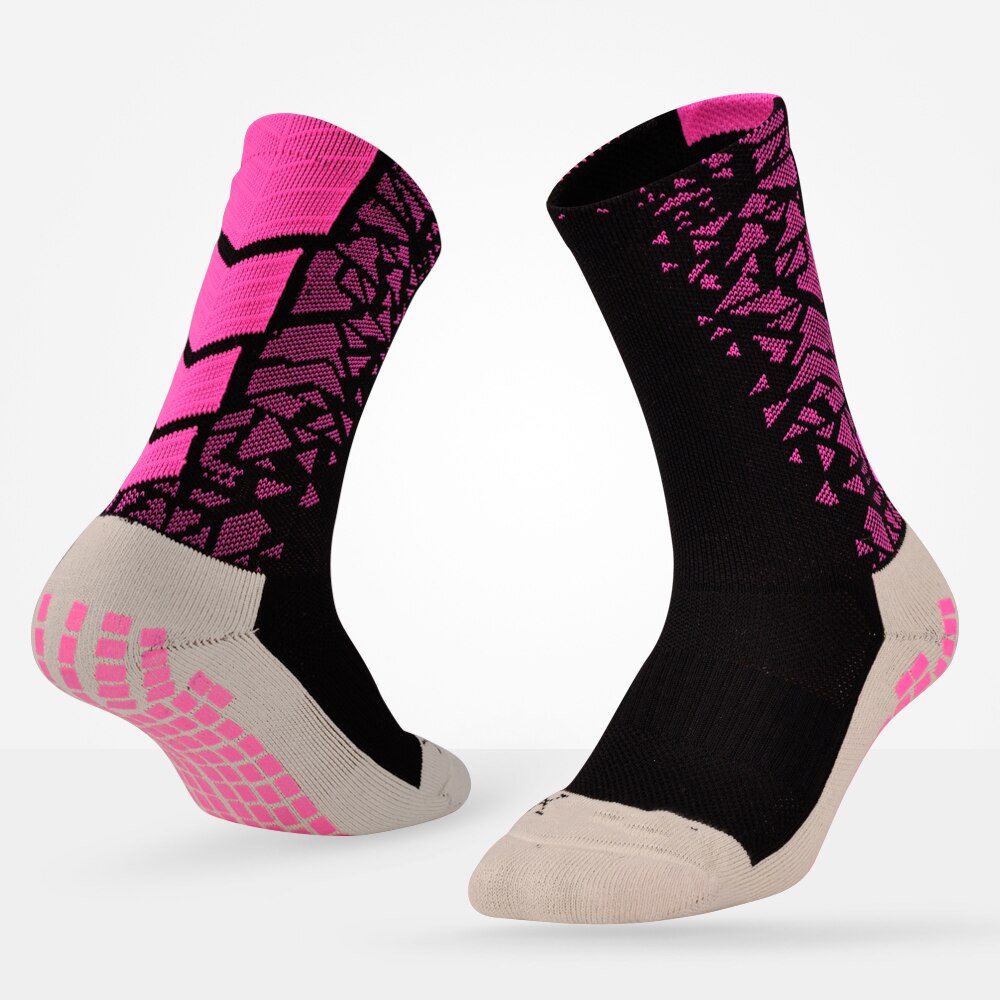 Bulothock fodbold skridsikker sokker til mænd sportssokker tyk håndklæde bundrør skridsikker fodbold svedabsorberende knæhøje sokker: Sort lyserød