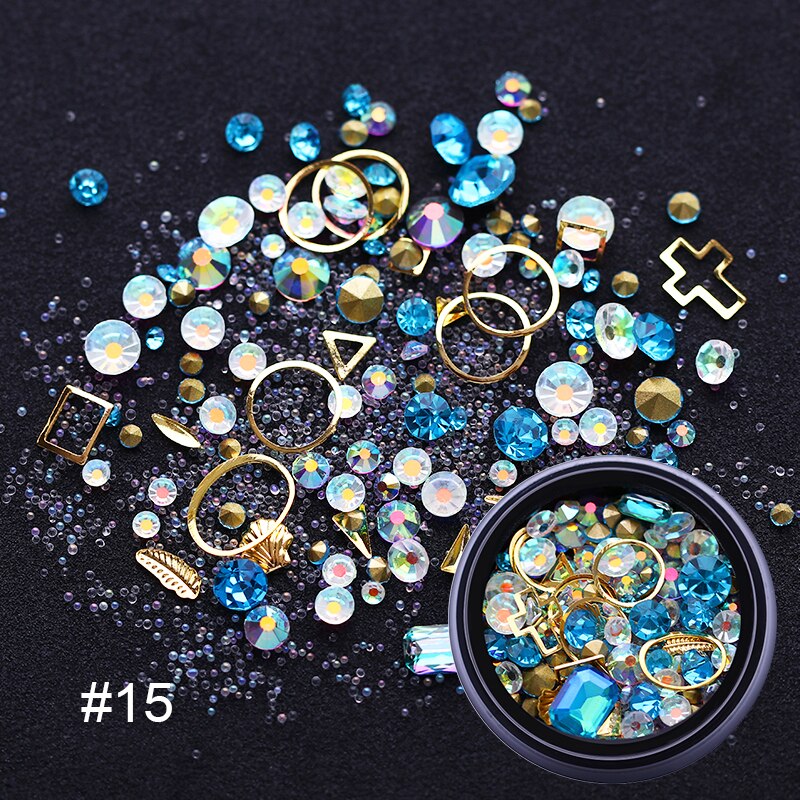 1 stk 3d negle rhinestones sten blandede farverige gør-det-selv-decals med neglebuede pincetkrystaller nail art gør-det-selv dekorationer