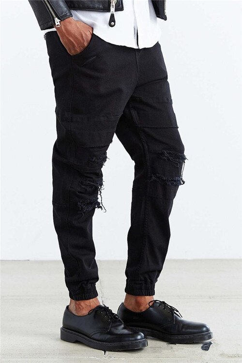 LetsKeep Mens rasgados jogger jeans longitud del tobillo biker jean Harajuku slim fit roto rodilla rip pantalones con cordón, ZA165: 28