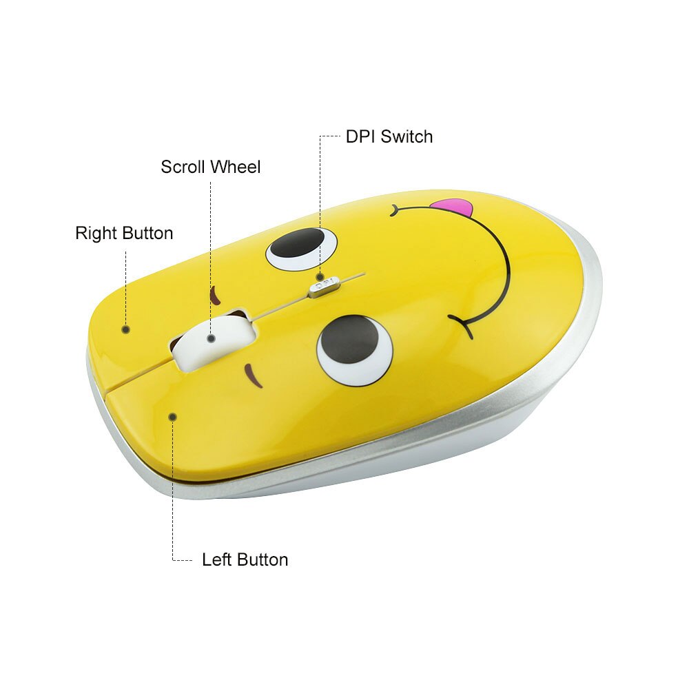 Mouse Wireless, Laptop USB 2.4G, Mouse silenziosi ottici per Computer PC, faccia sorridente simpatico cartone animato mause ultrasottile, simpatici regali pratici