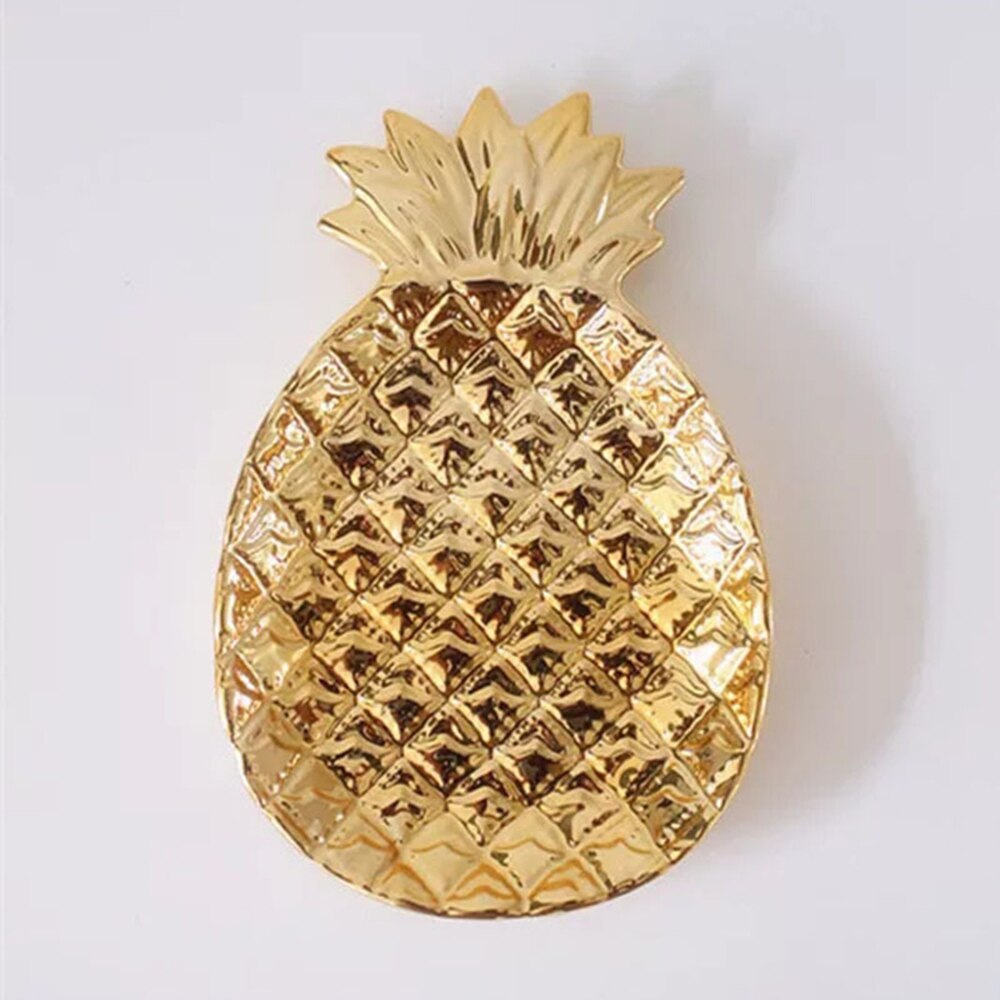 Gold white Pineapple Leaf Ceramic Plate Dish Porcelain Candy Trinket Dish Jewelry Storage Plate Crockery Tableware Decorative