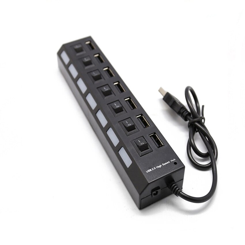 USB Hub 2.0 Splitter,7 Port USB Data Hub with Individual On/Off Switches and Lights for Laptop, PC, Computer, Black, White: black