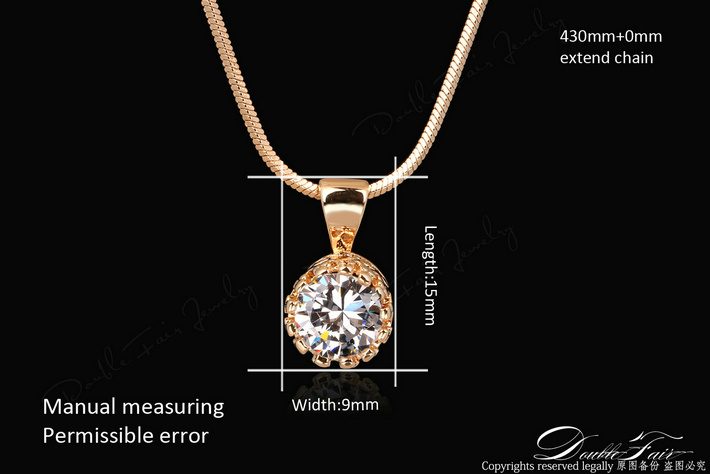 Double Fair Brand Unique Crown Cubic Zirconia Necklaces &Pendants White/Rose Gold Color Chain Jewelry For Women DFN390