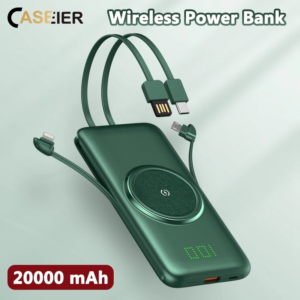 CASEIER Energie Bank 20000mAh Drahtlose Tragbare Energie 4 Kabel 10000mAh Banken Schnelle Ladung Für Xiaomi Carica Batteria Cellulare