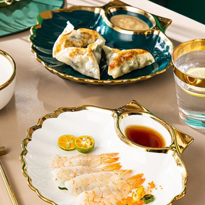 Keramik Muschel Platten Mit Essig Schüssel Schalen Gold Inlay Dekorative Geschirr Sushi Erzähler Geschirr Küche Zubehör