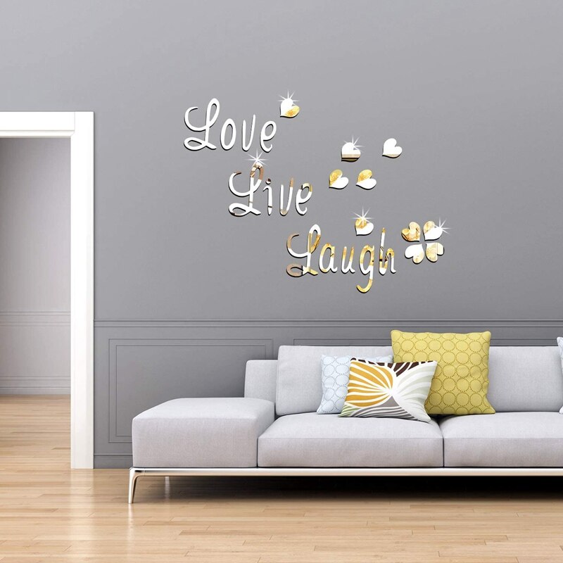 Aftagelig levende latter kærlighed spejl væg klistermærker breve og hjerte selvklæbende akryl tapet boligindretning kunst vægmaleri indretning