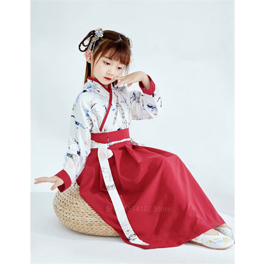 Traditional Costumes Kids Japanese Style Kimono Girls Boys Clothing Yukata Samurai Costume Crane Haori Robe Party Ancient