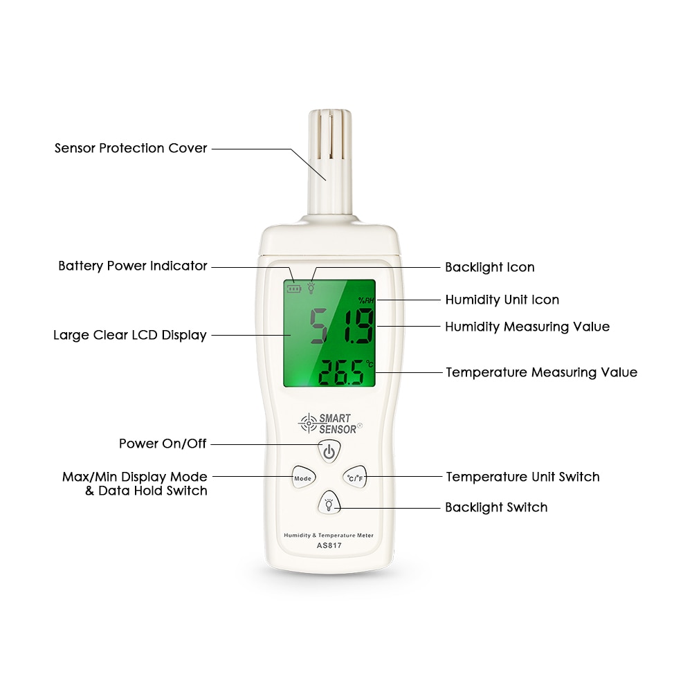 LCD digital temperature and humidity of ambient air hygrometer AS817