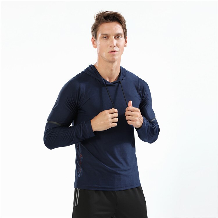 Herbst Winter Lauf Hemden Männer Sport Langarm Hoodies Sweatshirt Hoodies schlank passen Männlichen Fitnessstudio Ausbildung zur Seite fahren T-Shirt: 90118 dunkel Blau / M