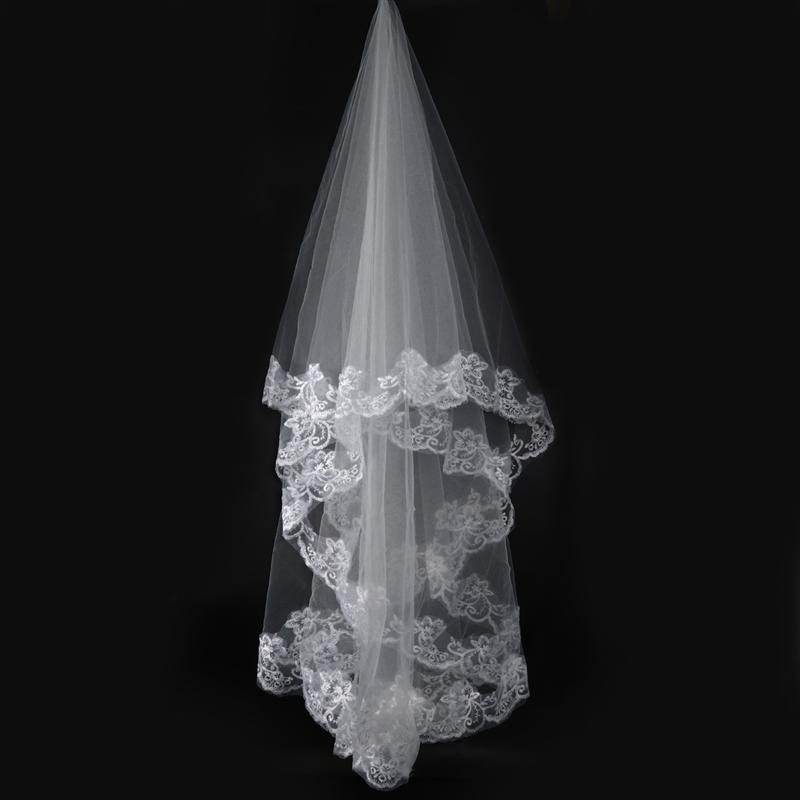Velo de novia de un nivel con borde de encaje, 2,6 M de largo, velo de boda blanco, velo de la cabeza para novia, accesorios de boda de matrimonio