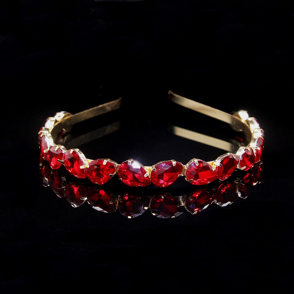 Ainameisi luksus rhinestone hårbånd vand fuld krystal tiaraer trendy pandebånd brude krone hår tilbehør smykker: Rød