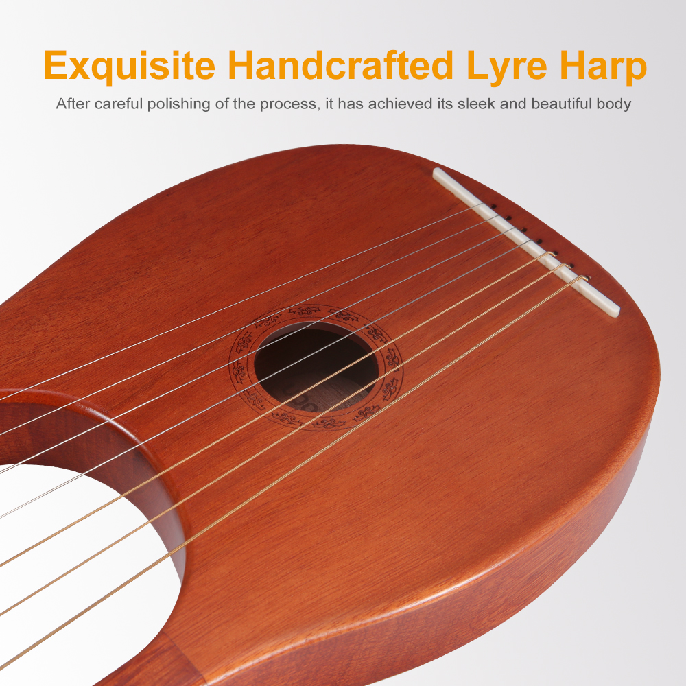 Mini 7-String Lyre Harp Lyre Piano Steel Wire Strings Mahogany Plywood Body Mahogany Veneer Topboard String Instrument