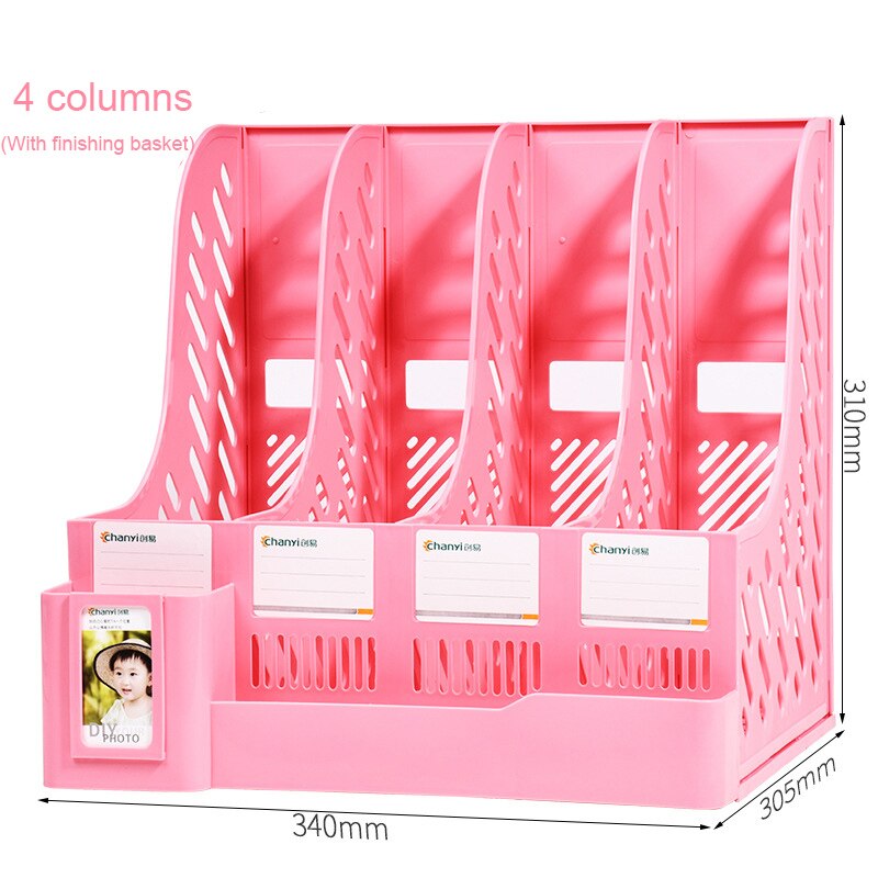 4-column File Rack Frame Book Stand Bookshelf File Basket Office Supplies Simple Desk Top Folder Storage Box Desk Organizer: Upgrade Pink