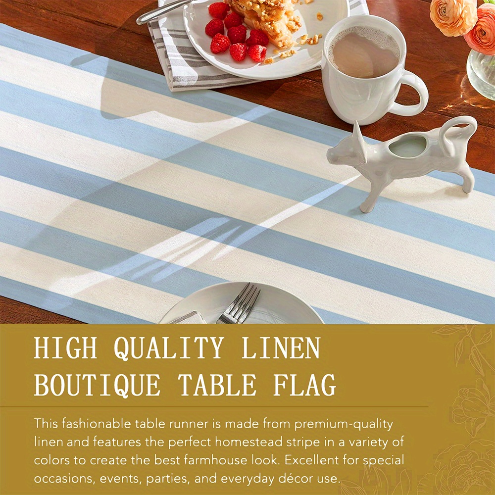Och enkel blå randig bordslöpare ljusblå vertikala ränder fyra årstider heminredning matbord kök