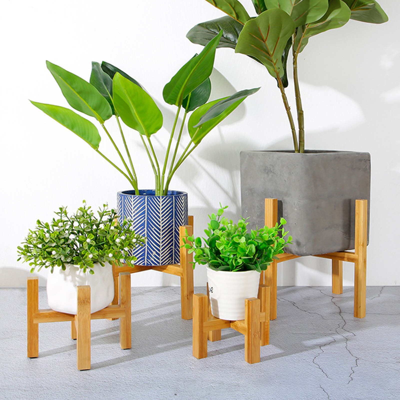 Durable Wood Planter Pot Trays Flower Pot Rack Strong Free Standing Bonsai Holder Home Garden Indoor Display Plant Stand Shelf