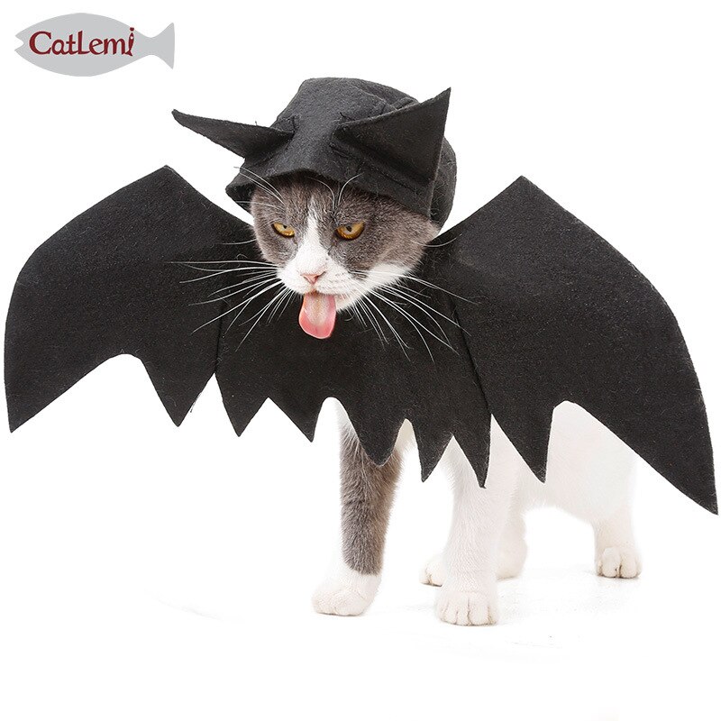 Halloween Huisdier Puppy Kat Vleermuis Hooded Licht Make-Up Outfit Bat Wings Black Cool