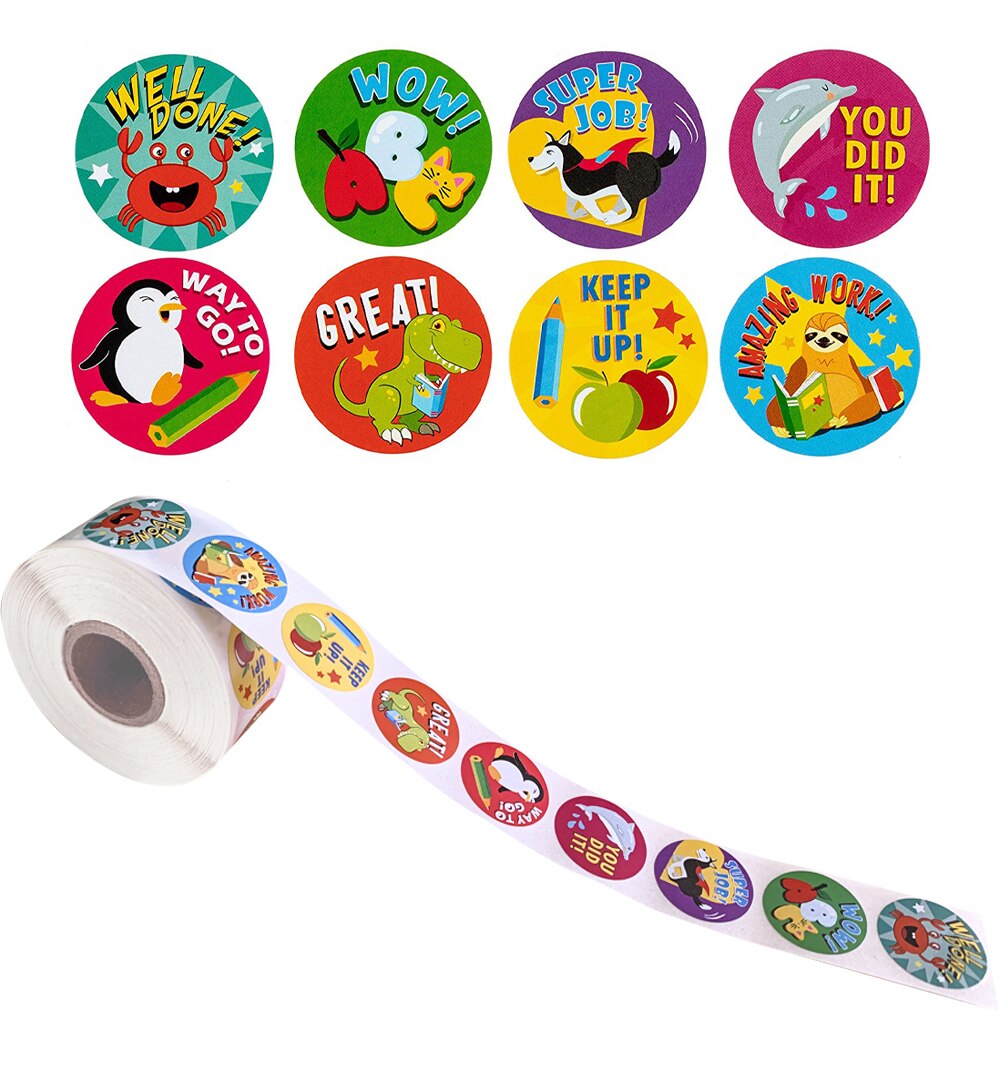 500 Pcs Reward Stickers Motivational Stickers Roll for Kids for School Reward Students Teachers Cute Animals Stickers Labels