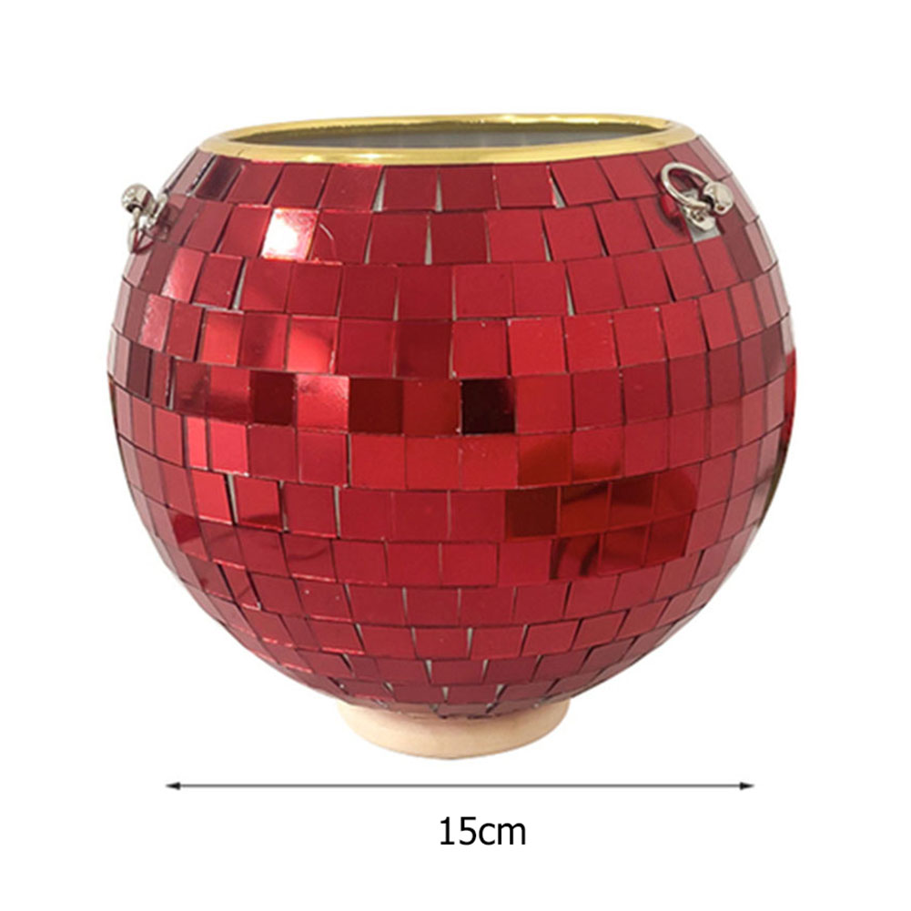 Disco Ball Hanging Flowerpot Round Mirror Planter Home Garden Ornament Vase Basket Boho Style Outdoor Home Yard Decoration : Red 15cm