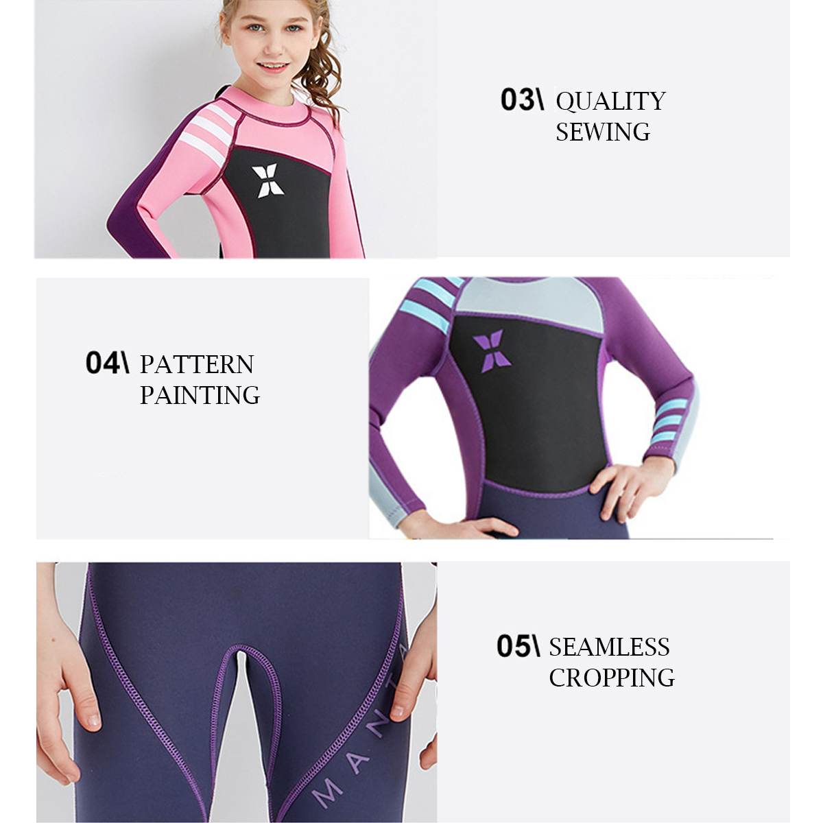 2.5MM Neoprene Nylon Kids Long Sleeve Surfing Diving Wetsuit Children Girl Swim Suit