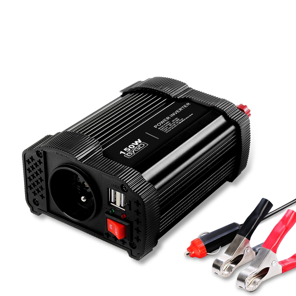 BYGD Power Inverter 150W 12V DC to 220V-240V AC Converter with EU socket and 2x1.0A USB Ports Car Inverter