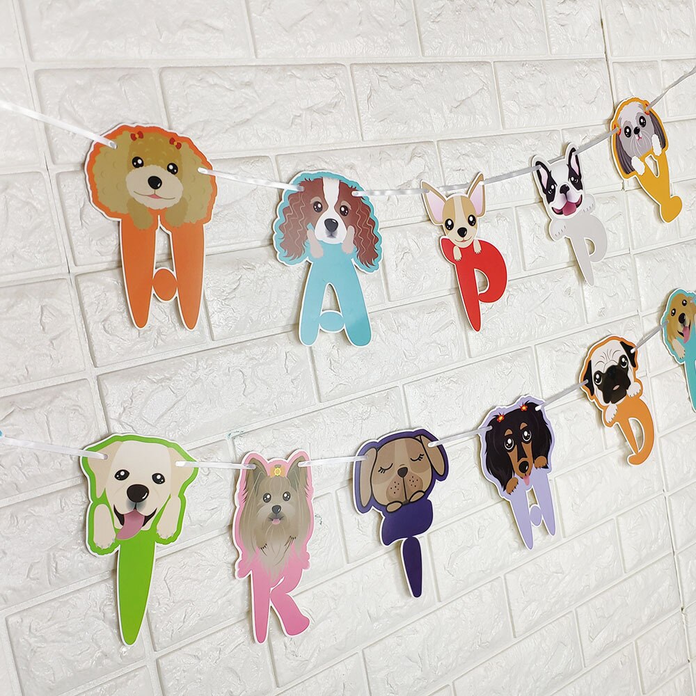 1 sett morsomme hund gratulerer med dagen bannere bunting krans kjæledyr temafest brev barnebursdag flagg hengende dekorasjon rekvisita