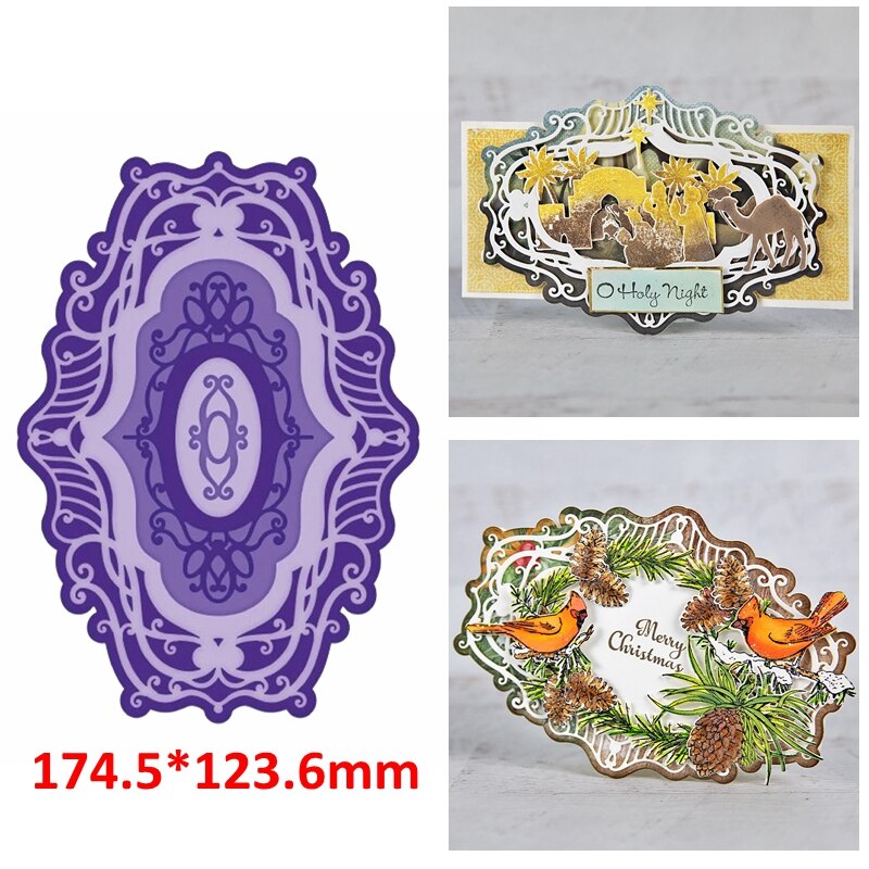 Retro Swirls Flowers Brochure Shaped Rectangle Photo Frame Edge DIY Scrapbooking Album Cards Paper Craft Making Template Die Cut: 8