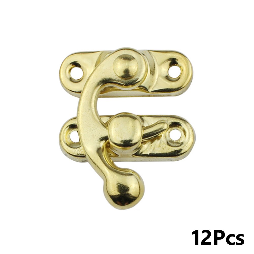 12x Mini Antique Bronze fer cadenas crochet serrure pour bijoux en laiton caisse en bois boîte + vis décoratif loquet boîte loquet moraillon: Gold Left hook