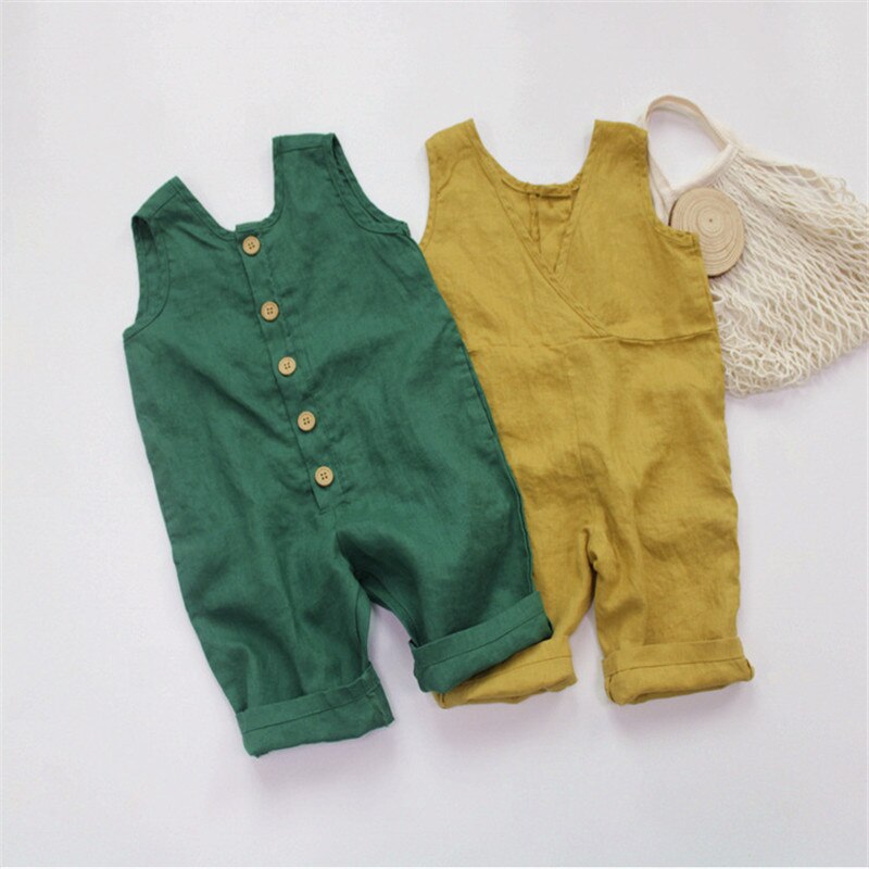 Enfants combinaisons coréen japon garçons filles lin combishorts sans manches combinaisons 1-7 ans