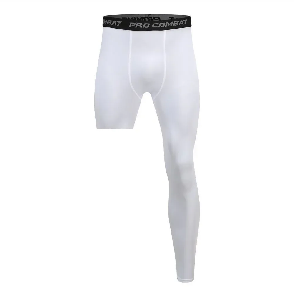 Pantalones de compresión de baloncesto para hombre, pantalones de ejercicio de capa Base, mallas deportivas ajustadas recortadas de una pierna, deporte de fútbol y Yoga