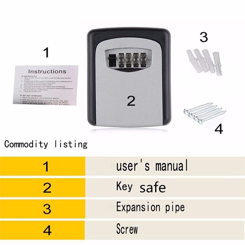 Wall Mounted 4 Digit Combination Key Storage Security Safe Lock Box Combination Storage Security Lock With Screw Hardware