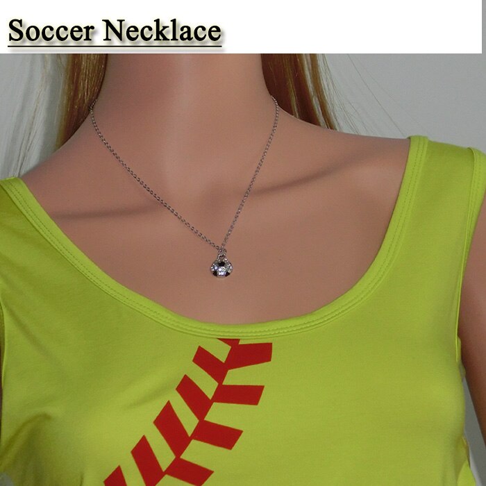 Sports Necklace Soccer Necklace Rhinestone Crystal Bling For Sports Girls