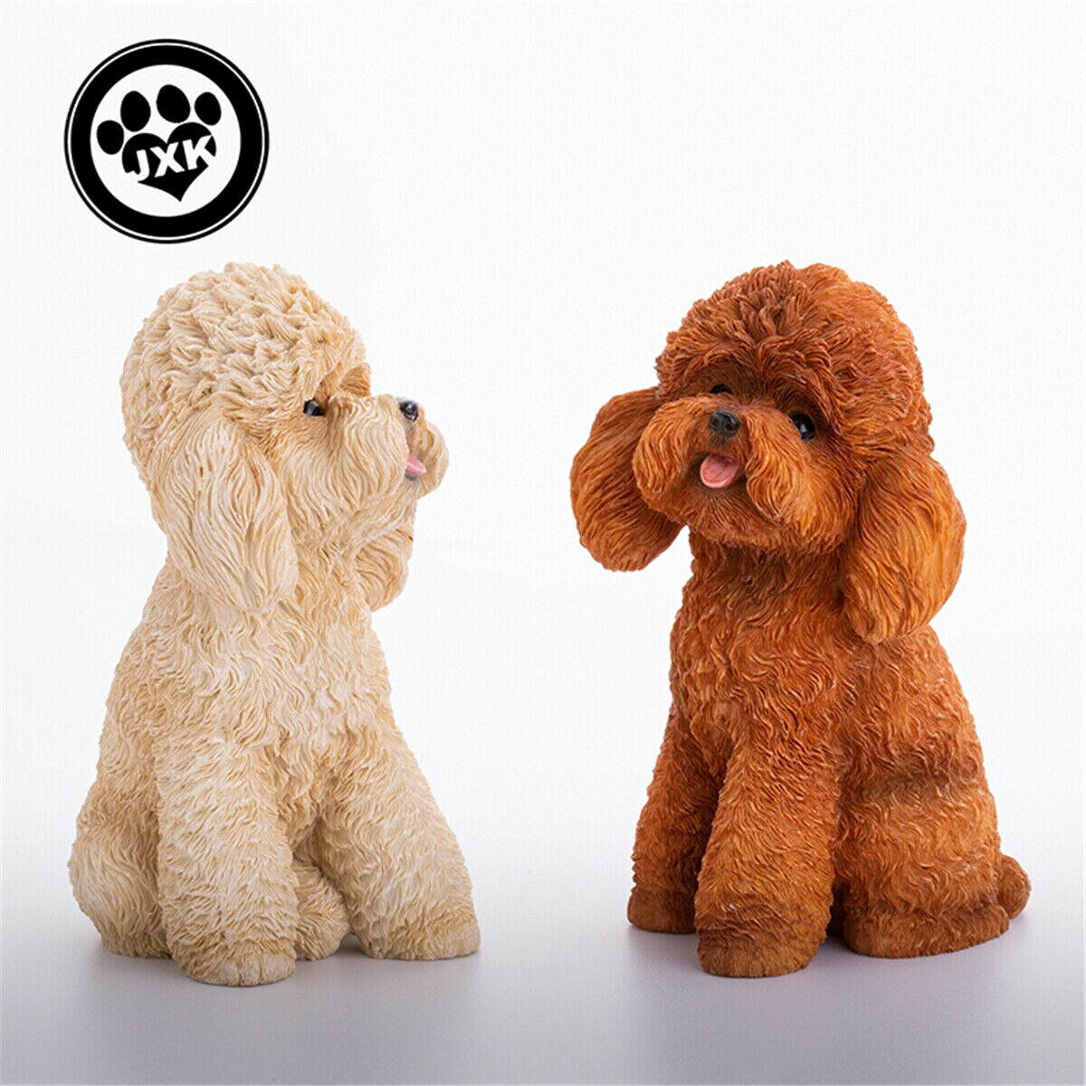 JXK Cute Poodle Dog Pet Healing Figure Canidae Animal Collector Toy Resin Desktop Decoration