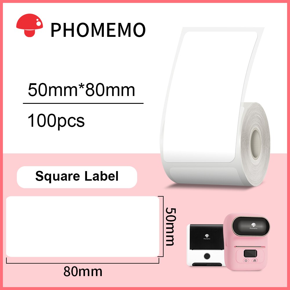 Phomemo – papier autocollant rectangulaire blanc, étiquette autocollante pour imprimante Phomemo M110/M200, Identification étanche: Rectangle 50x80mm