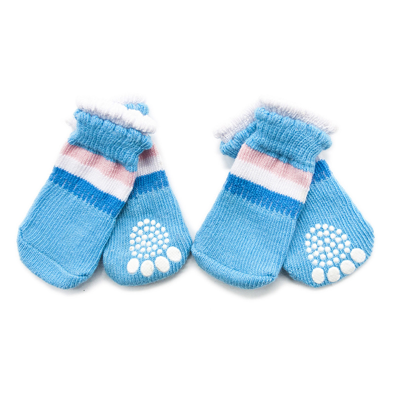 Chaussettes tricotées chaudes pour animaux de compagnie, 4 pièces, pour chiens et chats, intérieur, épais et doux, en coton, antidérapantes, fournitures pour animaux de compagnie