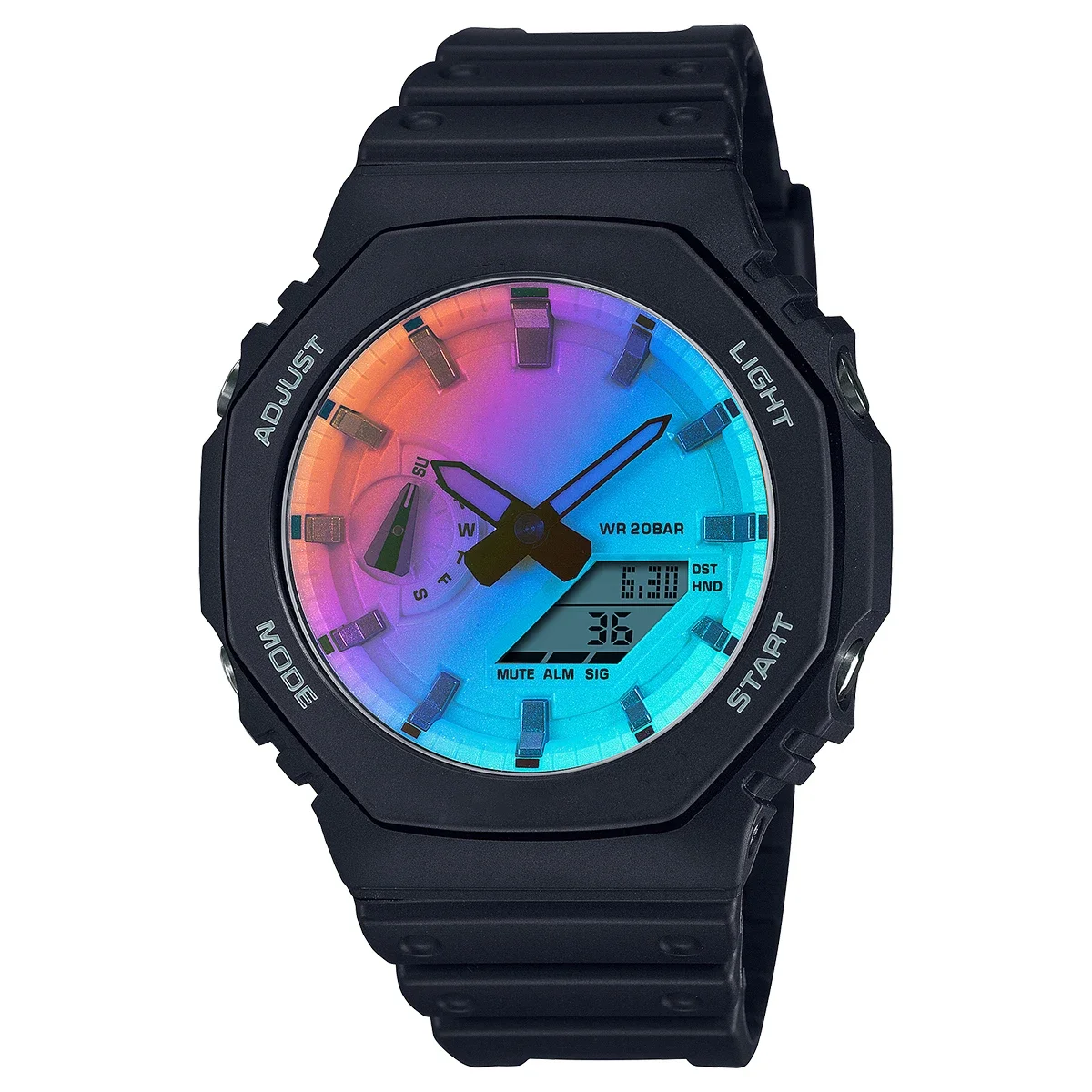 GA-2100 Men's Watch Waterproof and Shockproof Date G Sports Alarm Clock Multi SHOCK functional LED Dual Screen Watch: green