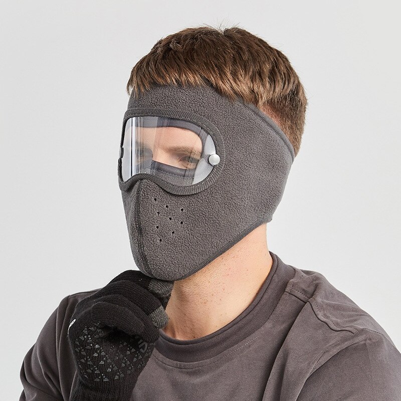 Höst och vinter förtjockad hatt varm maskerad hatt mocka ridning vindtät högupplösta skyddsglasögon anti-fog mask skidhatt kepsar: Grå
