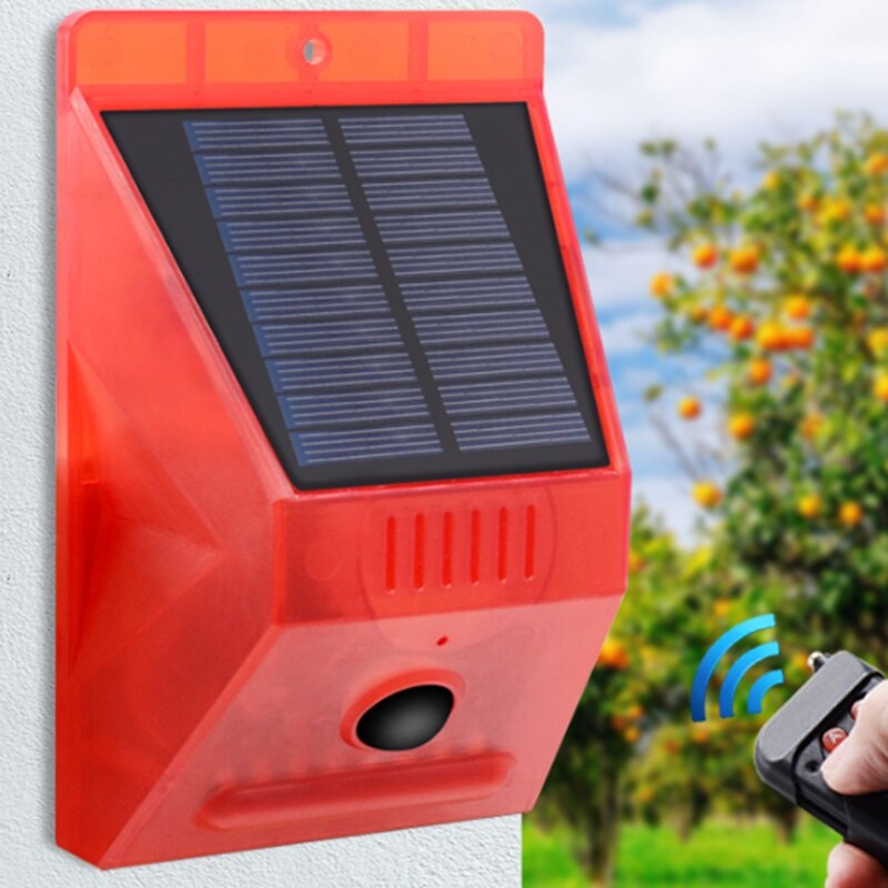 Solar Strobe Light with Remote Control,Solar Alarm Light Sound Alarm,Protect Your Home,Farm, Barn, Villa, Courtyard