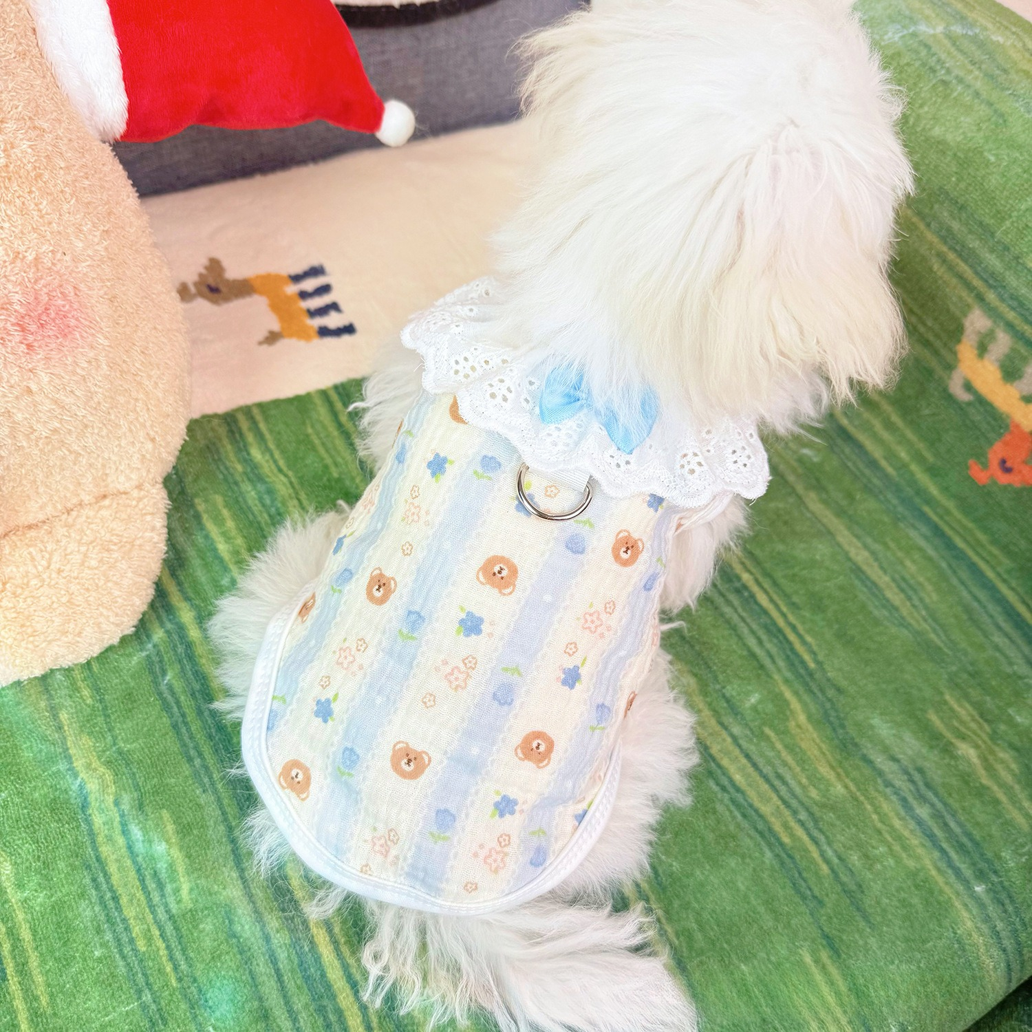 Tunn linne för husdjur vår/sommar randig spetskrage kappa hundväst katt teddy andningsbara hundkläder för små hundar